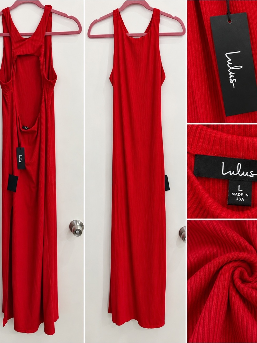 Lulu's Vibrant Red Ribbed Maxi Tank Dress